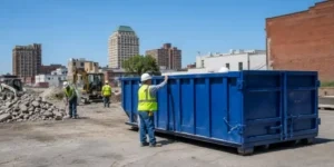 HOME 15 Construction dumpster rental container at a contractor job site near Downtown Wichita Falls Texas
