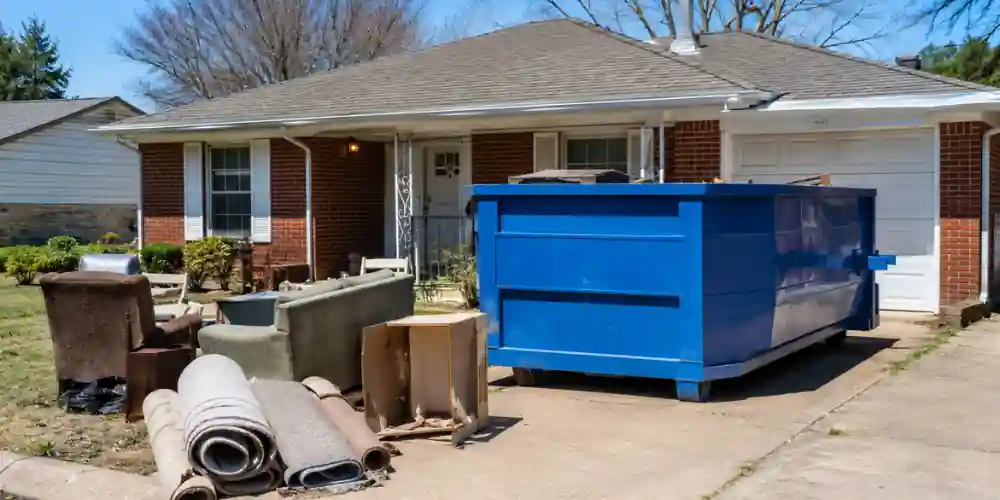 Residential Dumpster Rental 1 Residential dumpster rental container used for home cleanout project near Southwest Parkway in Wichita Falls, Texas