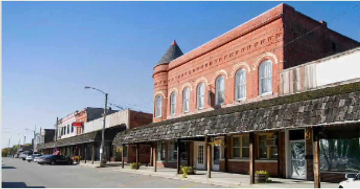 Areas We Serve 8 Historic brick storefront buildings and covered sidewalk in downtown Henrietta Texas